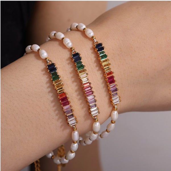 Colored zircon freshwater pearl bracelet Carousel 3