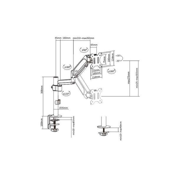 Brateck Pole-Mounted Gas Spring Single 17-32" Monitor Desk Mount Bracket + De... Carousel 5