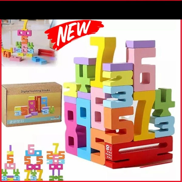 Wooden Number Building Block (1 Box) Creative Montessori Stacking Toys Children Carousel 1
