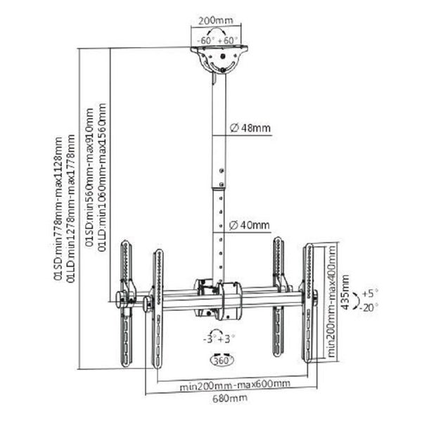 Brateck Lumi PLB-CE946-01LD Dual 37-70" Back-to-Back Flat Panel Ceiling Mount... Carousel 2