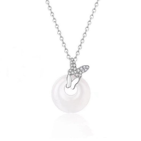 Butterfly Circle Pendant Necklace in Silver Tone Carousel 2