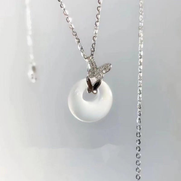 Butterfly Circle Pendant Necklace in Silver Tone Carousel 1