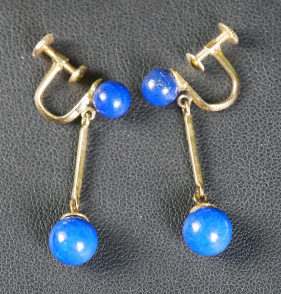 Beautiful 14K Gold & Lapis Lazuli Screw-On Earrings Carousel 2