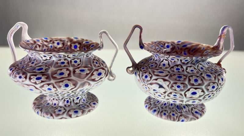 A Beautiful Pair of Vintage Millefiori Murano Urn Vases Carousel 2