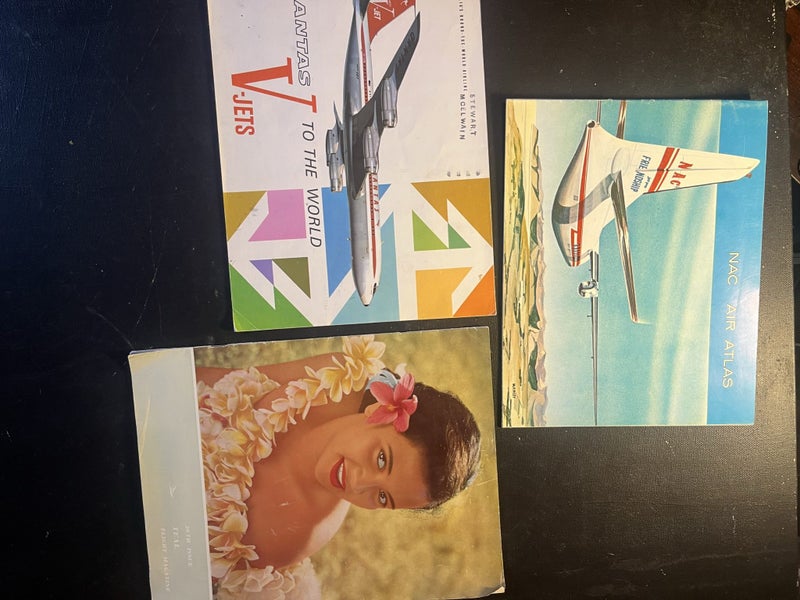 3 VINTAGE AIRLINE BROCHURES NAC TEAL QANTAS Carousel 1