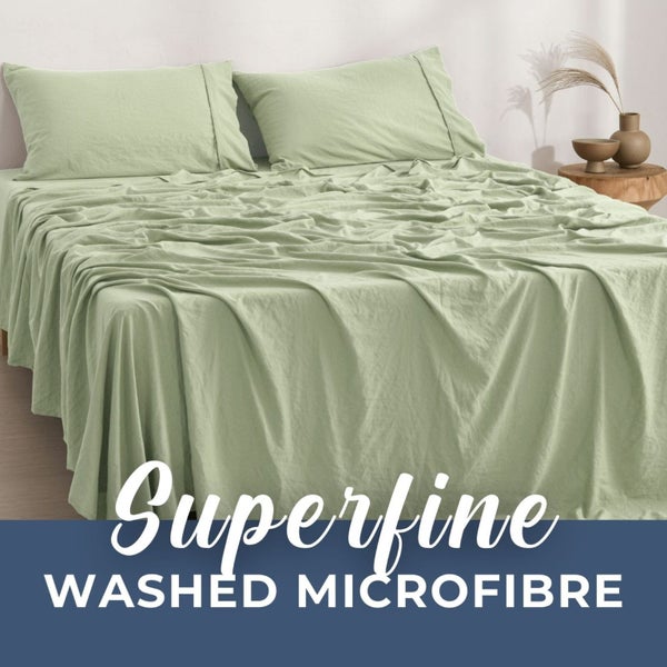 Dreamaker Superfine Washed Microfibre Sheet Set Sage Green King Single Bed Carousel 2