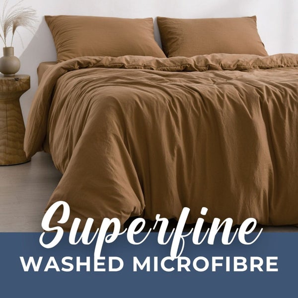 Dreamaker Superfine Washed Microfibre Duvet Cover Set Rust King Bed Carousel 2