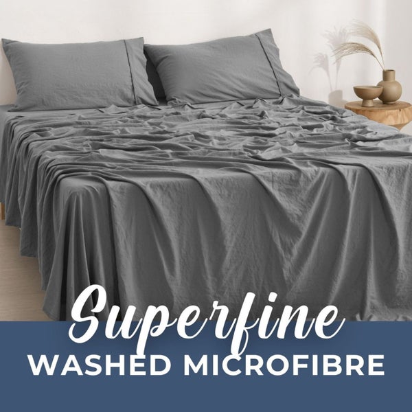 Dreamaker Superfine Washed Microfibre Sheet Set Charcoal Double Bed Carousel 2