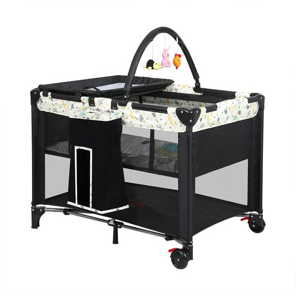 Bopeep Baby Cot Bed Crib Portable Bassinet Safety Rails Fence Foldable Travel Carousel 1