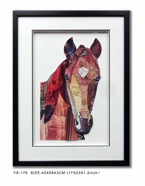 3D Hand Made Horse Head Collage Art Decor with Frame Carousel 1