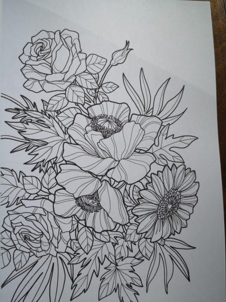 Adult Colouring Book Serene Flowers Floral Art Relaxing Carousel 4