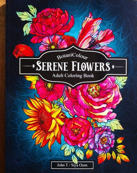 Adult Colouring Book Serene Flowers Floral Art Relaxing Carousel 1