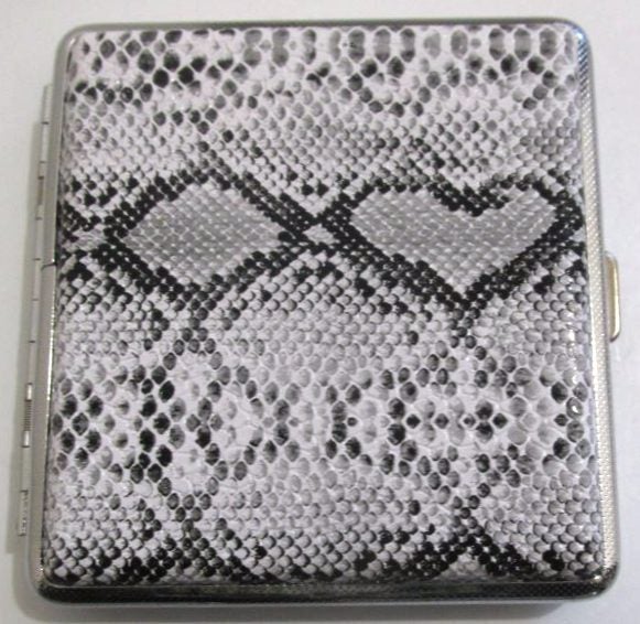 'Snakeskin' covered metal cigarette tin, white Carousel 1