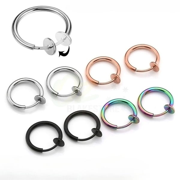 6PCS Fake Earrings Hoop Steel Non Pierced Clip on Nose Ring Spring Lip Ear Jewel Carousel 1