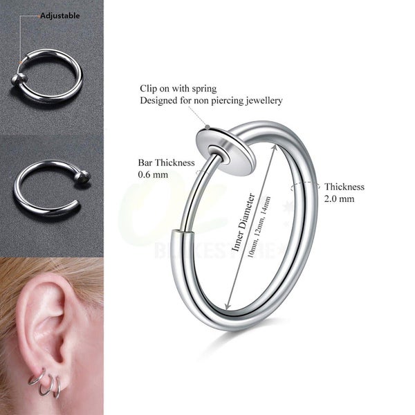 6PCS Fake Earrings Hoop Steel Non Pierced Clip on Nose Ring Spring Lip Ear Jewel Carousel 2