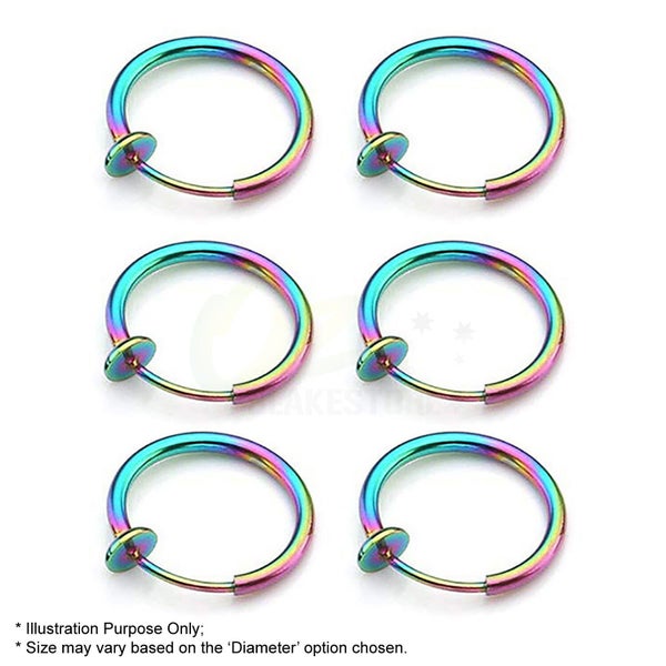 6PCS Fake Earrings Hoop Steel Non Pierced Clip on Nose Ring Spring Lip Ear Jewel Carousel 18