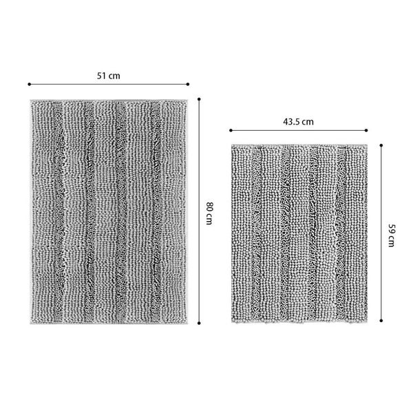 COMFEYA 2pcs Non Slip Shaggy Chenille Bathroom Mat Set - Grey Carousel 2