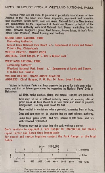 VINTAGE MAP: NZMS 180 Mount Cook and Westland National Parks 1973 Carousel 2