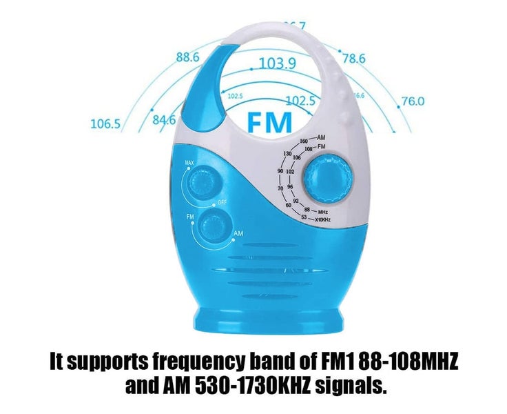 Waterproof Shower Radio, Adjustable Volume Shower AM FM Button Speaker, Bathr Carousel 5