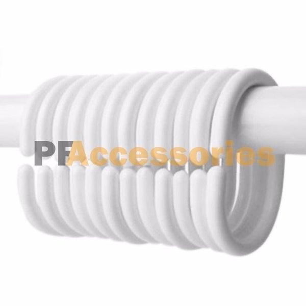 12 Pcs Set Plastic Bathroom Shower Curtain Rings Hooks White Rustprooof Carousel 1