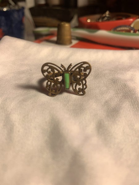 Antique and Unique - Nevada Lake Carico turquoise and brass butterfly ring Carousel 2
