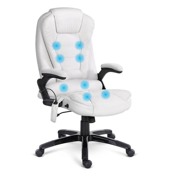8 Point Pu Leather Reclining Massage Chair - White Carousel 1