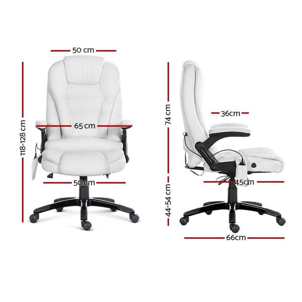 8 Point Pu Leather Reclining Massage Chair - White Carousel 2