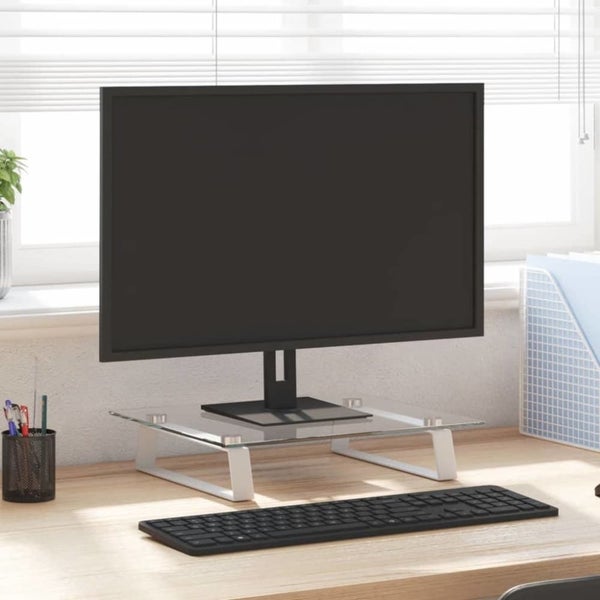 Monitor Stand White 40x35x8 Cm Tempered Glass and Metal Tiaxok Carousel 1