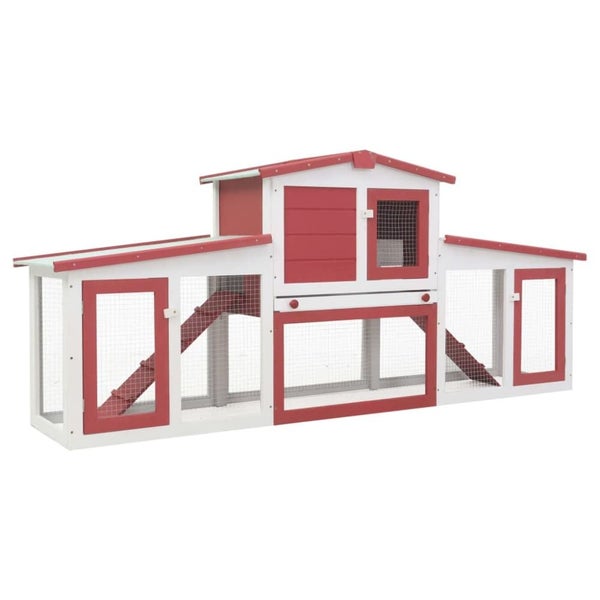 Outdoor Large Rabbit Hutch Red and White Wood Oibnap Carousel 1