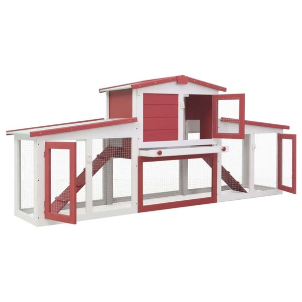 Outdoor Large Rabbit Hutch Red and White Wood Oibnap Carousel 7