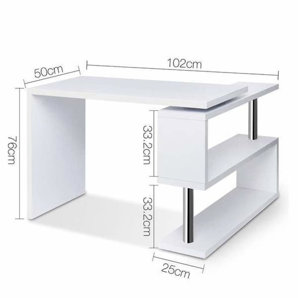 Artiss Rotary Corner Desk with Bookshelf - White Carousel 2