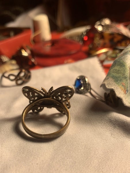 Antique and Unique - Nevada Lake Carico turquoise and brass butterfly ring Carousel 9