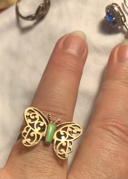 Antique and Unique - Nevada Lake Carico turquoise and brass butterfly ring Carousel 1