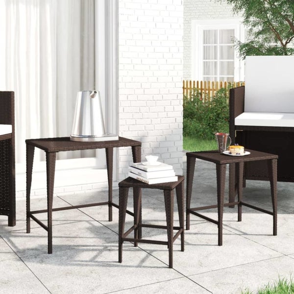 Nesting Tables 3 Pcs Brown Poly Rattan Toktnp Carousel 1