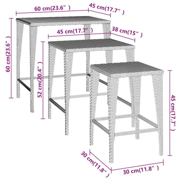 Nesting Tables 3 Pcs Brown Poly Rattan Toktnp Carousel 2