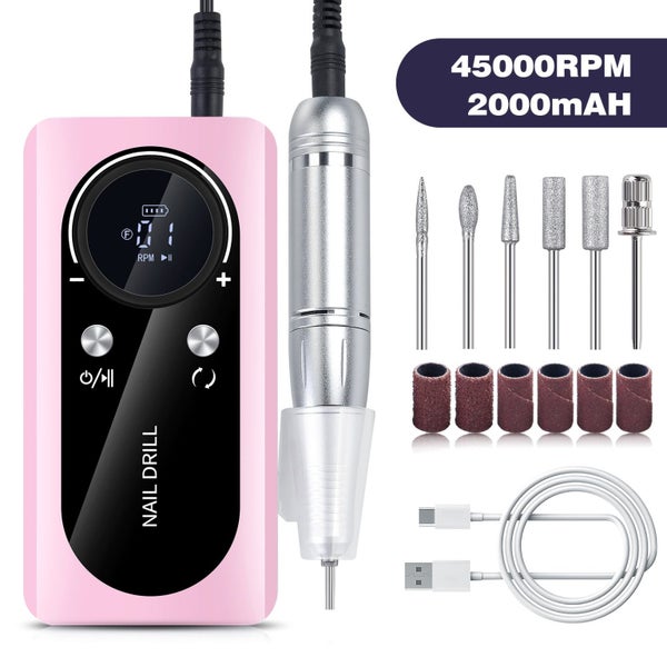 Elosung Pink 45000Rpm Rechargeable Nail Drill Portable Electric File For Manicur Carousel 1