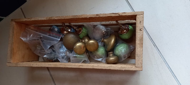 Box Lot of Knobs Etc. Brass and Hand Painted Porcelain Carousel 1