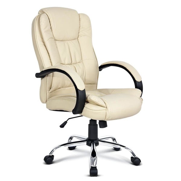 Artiss Office Chair Gaming Computer Chairs Executive Pu Leather Seat Beige Carousel 1