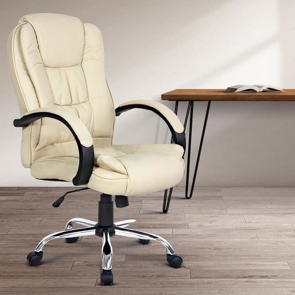 Artiss Office Chair Gaming Computer Chairs Executive Pu Leather Seat Beige Carousel 7