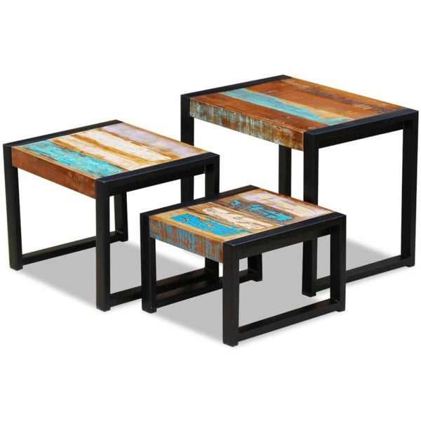 Three Piece Nesting Tables Solid Reclaimed Wood Xatxik Carousel 1