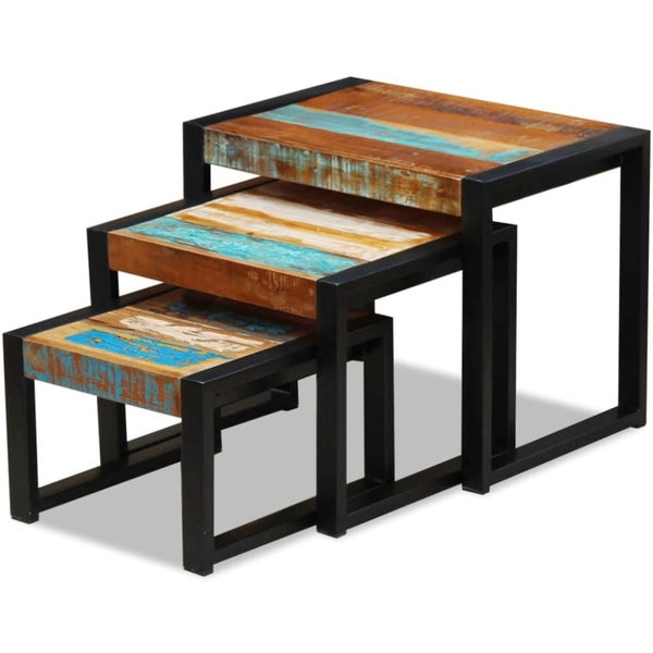 Three Piece Nesting Tables Solid Reclaimed Wood Xatxik Carousel 9