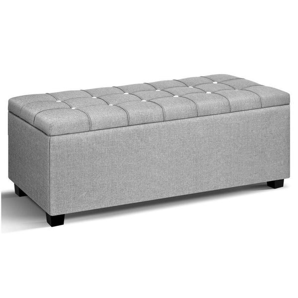 Artiss Blanket Box Storage Ottoman Fabric Foot Stool Grey Carousel 1