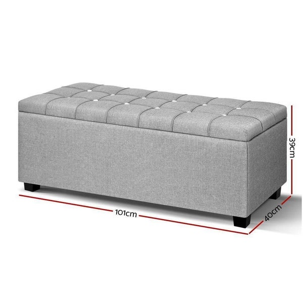 Artiss Blanket Box Storage Ottoman Fabric Foot Stool Grey Carousel 2
