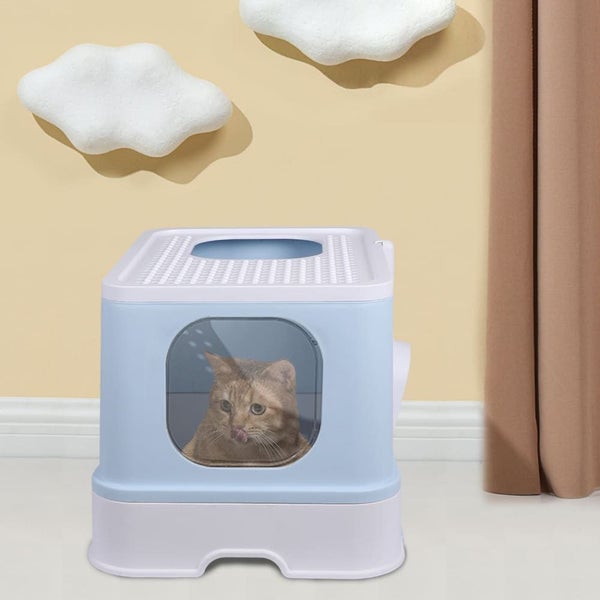 Cat Litter Box Fully Enclosed Kitty Blue Carousel 8