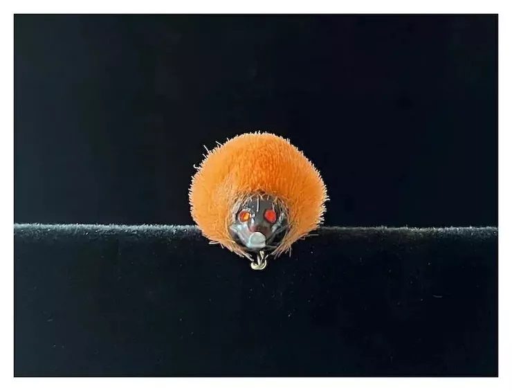 Small Vintage BREBA Furry Red Rhinestones Orange Hedgehog Brooch * West Germany Carousel 1
