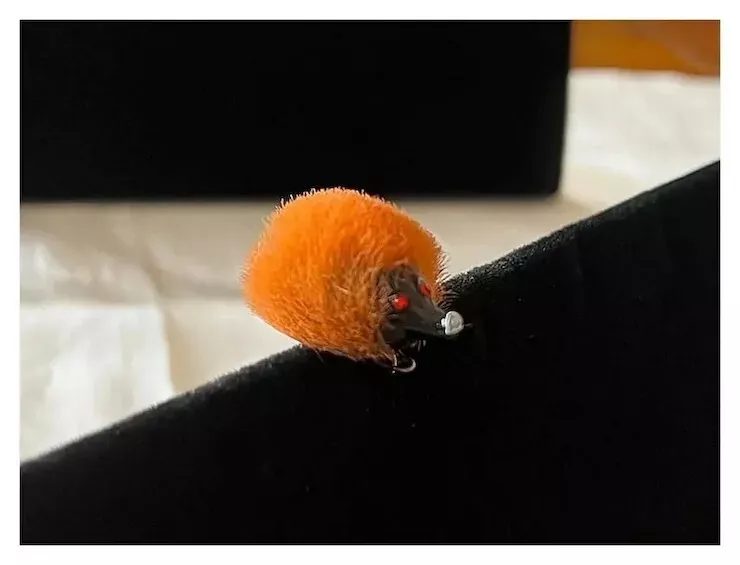Small Vintage BREBA Furry Red Rhinestones Orange Hedgehog Brooch * West Germany Carousel 2