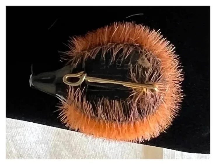 Small Vintage BREBA Furry Red Rhinestones Orange Hedgehog Brooch * West Germany Carousel 7