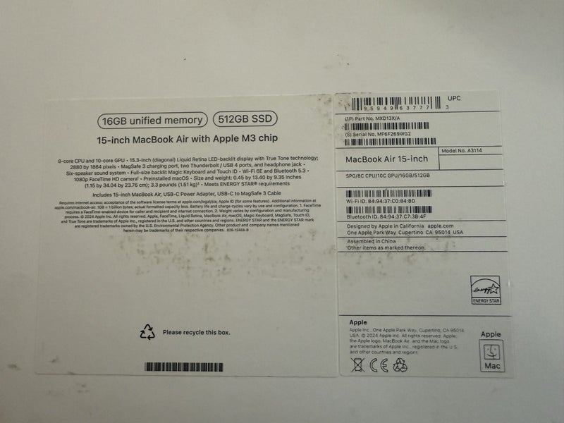 Macbook Air 15.3 inch 202462863848131202113