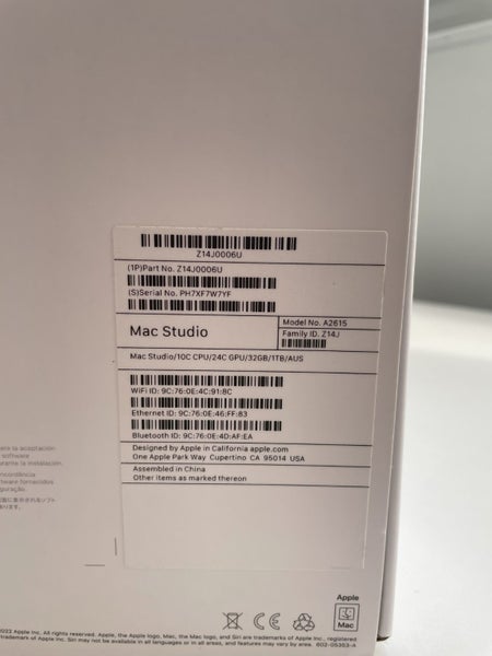 Mac Studio 2022, M1, 10 CPU, 24 GPU, 32BG Ram, 1 TB SSD, Model A2615 Carousel 7