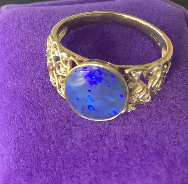Men’s Black Opal , Diamond , Gold Ring , Size W Carousel 2